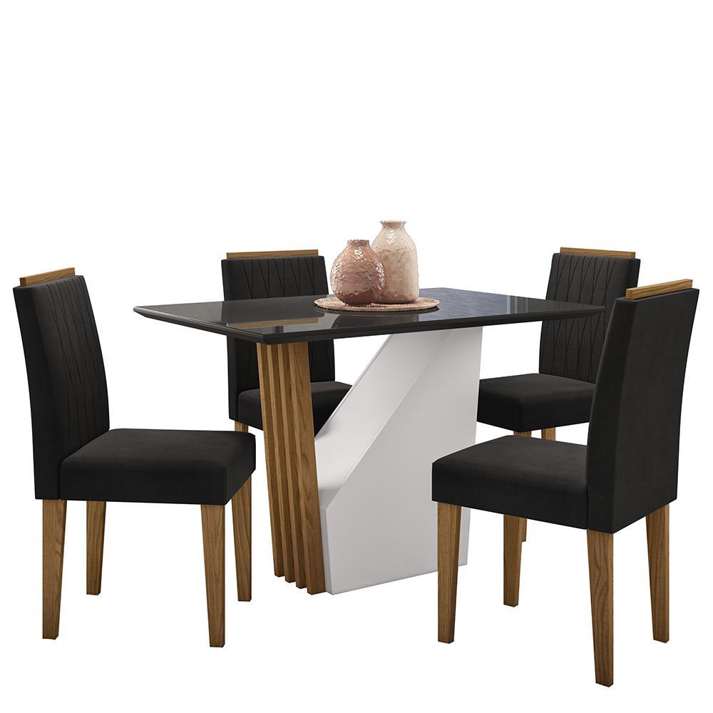 Mesa De Jantar Veneza 120x80 Com 4 Cadeiras Ana Ypê/preto/veludo Preto - New Ceval