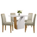 Mesa De Jantar Veneza 120x80 Com 4 Cadeiras Amanda Ypê/off White/veludo Nude - New Ceval