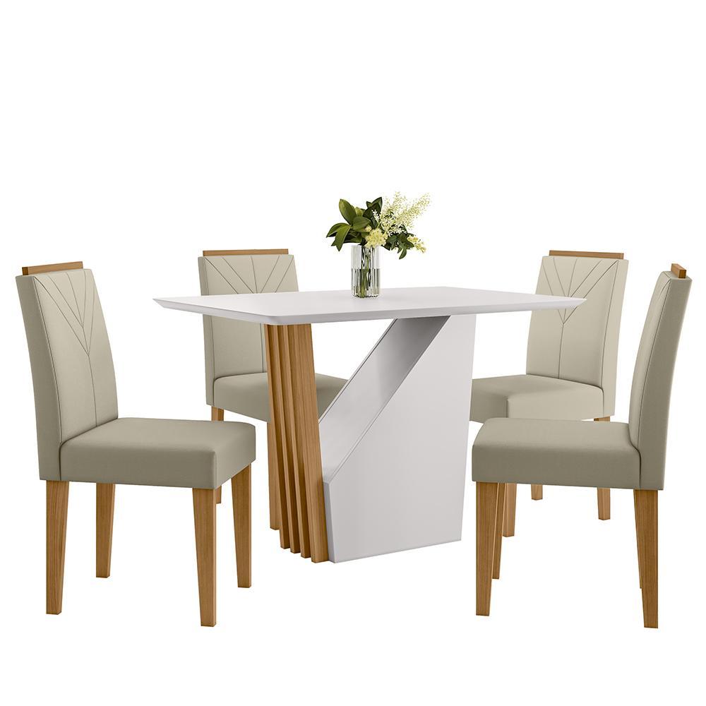 Mesa De Jantar Veneza 120x80 Com 4 Cadeiras Amanda Ypê/off White/veludo Nude - New Ceval