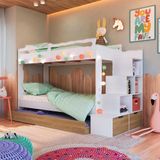 Cama Treliche Solteiro Com 03 Colchões E Escada Branco Aveiro Oak Redford Shop Jm