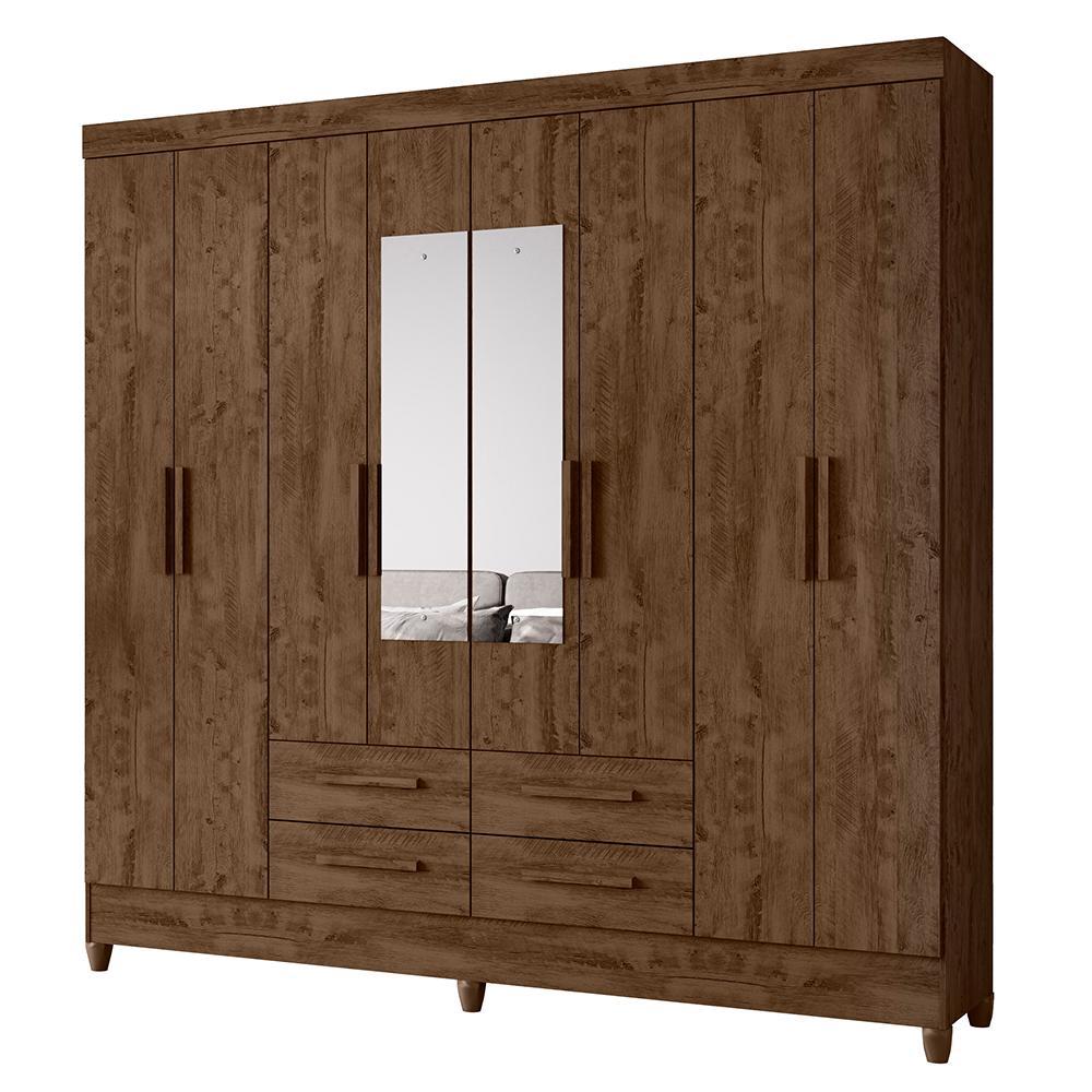 Guarda Roupa Casal Flórida 8 Portas E 4 Gavetas Castanho Wood Com Espelho - Moval