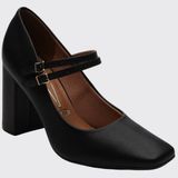 Sapato Scarpin Feminino Bico Reto Salto Grosso Vizzano 1428.102.7286 Preto N°39