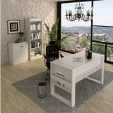 Conjunto Home Office 3 Peças 1 Mesa 127cm 1 Balcão 1 Estante Espresso Móveis Branco