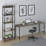 Conjunto Home Office 2 Peças Mesa Diretor Industrial 180cm E Estante 5 Prateleiras Compace Nogal