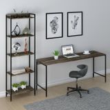 Conjunto Home Office 2 Peças Mesa Diretor Industrial 180cm E Estante 5 Prateleiras Compace Carvalho Dark