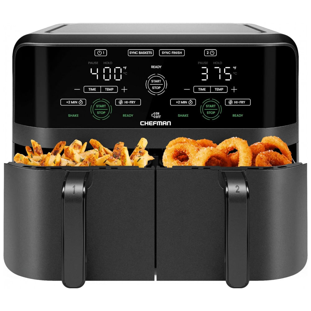 Fritadeira Elétrica Airfryer Com 2 Cestos De 3l E Painel De Controle Digital, 110v 1700w, Chefman, Preto