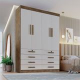 Guarda Roupa Solteiro Mdf 4 Portas 8 Gavetas Monaco Plus Ypê/off White