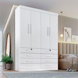 Guarda Roupa Solteiro 4 Portas 8 Gavetas Monaco Plus Branco