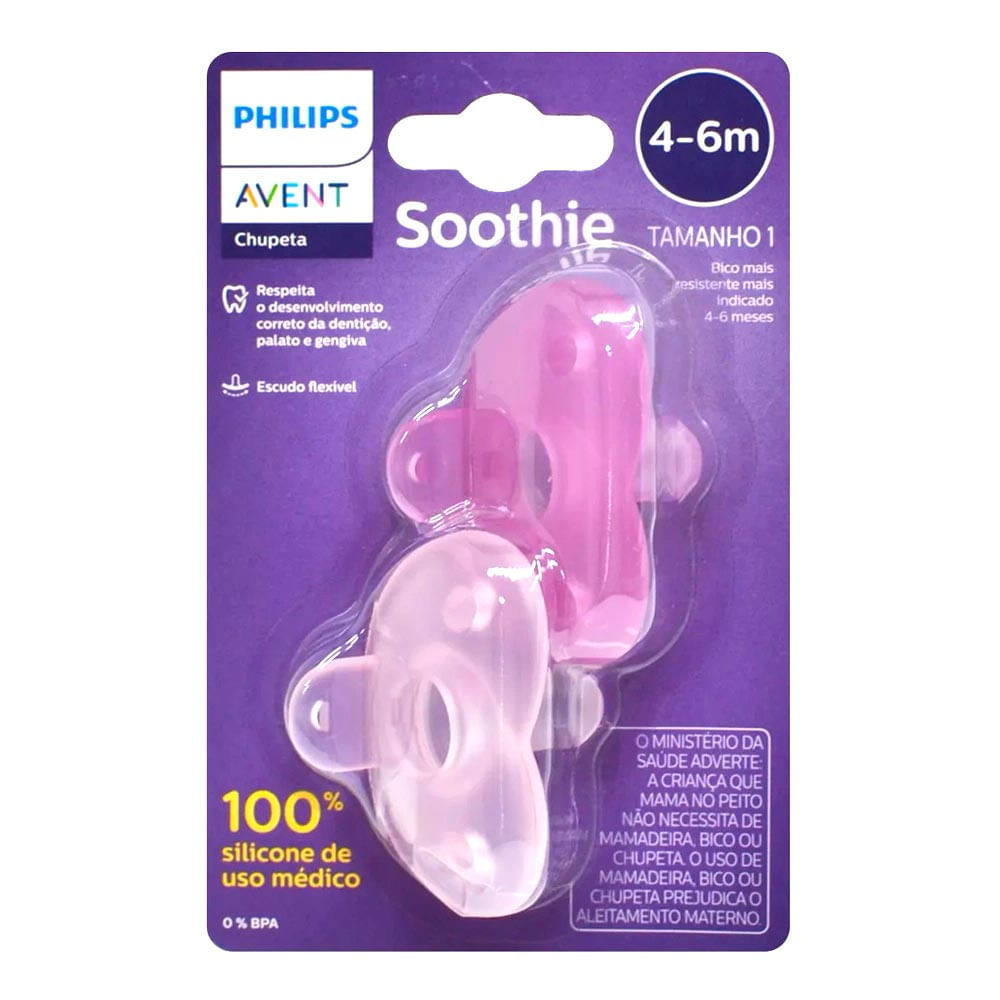 Kit 2 Chupetas Soothie 4 6m Rosa Philips Avent