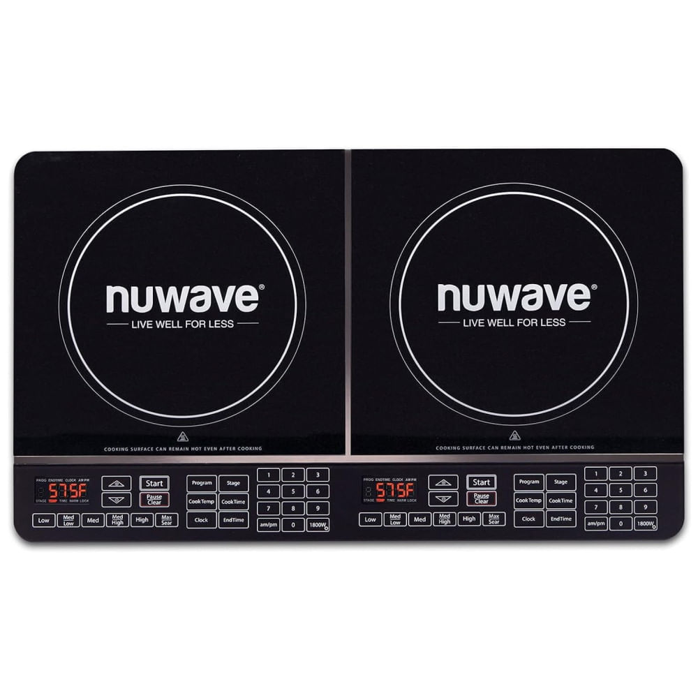 Cooktop De Indução Elétrico Duplo Com Controles Independentes E Superfície De Vidro Cerâmico À Prova De Estilhaços,1800w 110v Nuwave, Preto