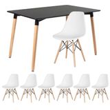 Mesa De Jantar Retangular Eames 80 X 120 Cm Preto + 6 Cadeiras Eiffel Dsw Branco