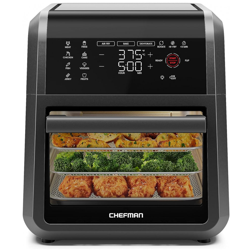 Forno Fritadeira Airfryer 6 Em 1 Com 12 Predefinições, Rotisserie E Desidratador, 110v 1700w, Chefman, Preto