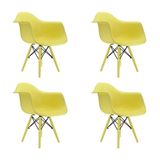 Conjunto 4 Cadeiras Eames Com Braço Limão Siciliano Pés Em Polipropileno