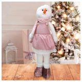 Decoração Natal Boneco De Neve Rosa Natalina 62cm