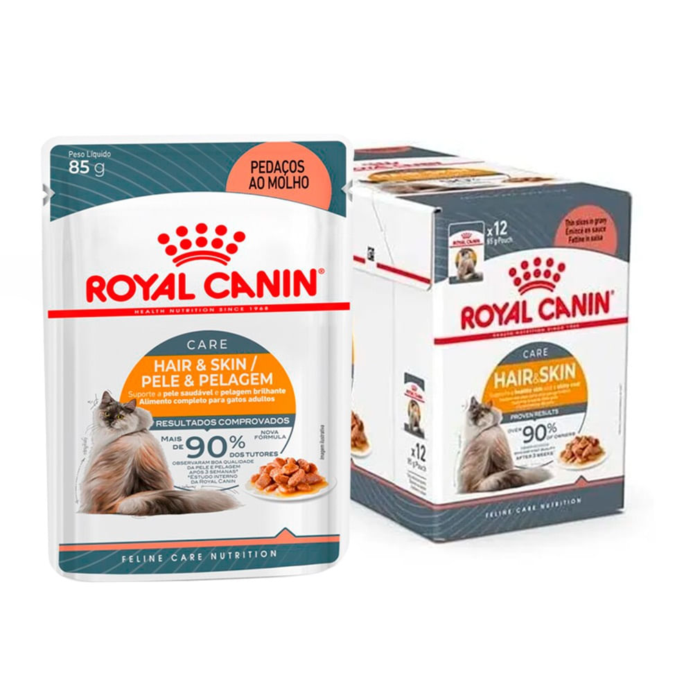 Kit 12un. Ração Úmida Royal Canin Hair Skin Pele E Pelagem Para Gatos Adultos 85g