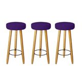 Kit 3 Banqueta Alta Elegance Bar Balcão Cozinha Bancada Pé Castanho Suede Roxo