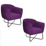 Kit 02 Poltronas Preta Suede - Cor Roxo