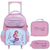 Kit Mochila Rodinha Lancheira Estojo Sereia Mermaid Yins