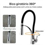 Torneira Cozinha Gourmet Misturador Monocomando Borracha