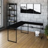 Escrivaninha L Estilo Industrial 150x140cm Dynamica Yescasa Preto Onix/preto