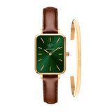 Relógio Feminino Quadrado Piermont Gold Green + Bracelete Dourado