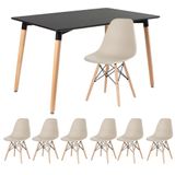 Mesa De Jantar Retangular Eames 80 X 120 Cm Preto + 6 Cadeiras Eiffel Dsw Nude