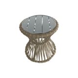 Mesa De Centro Sol Em Corda Náutica E Base Em Alumínio Cinza 70cm Rami - Cor: Bege