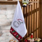 Pano De Copa Bordado Felpudo Natalino Avulso - Pano De Prato Decoração Natal Cor Papai Noel Vermelho