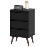 Mesa De Cabeceira Pés Retrô 3 Gavetas 43cm Wood Preto - Ej Móveis