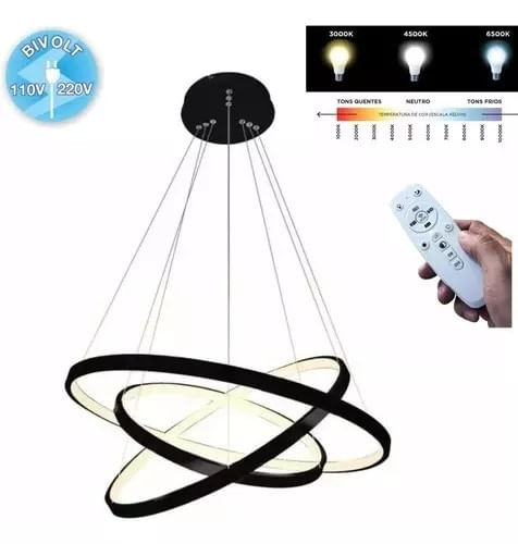 Lustre Pendente Com 3 Anéis Novadedor