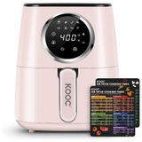 Air Fryer 4 Litros 8 Em 1 Com Painel De Controle Digital, Aço Inoxidável, 1500w 110v, Kooc, Rosa