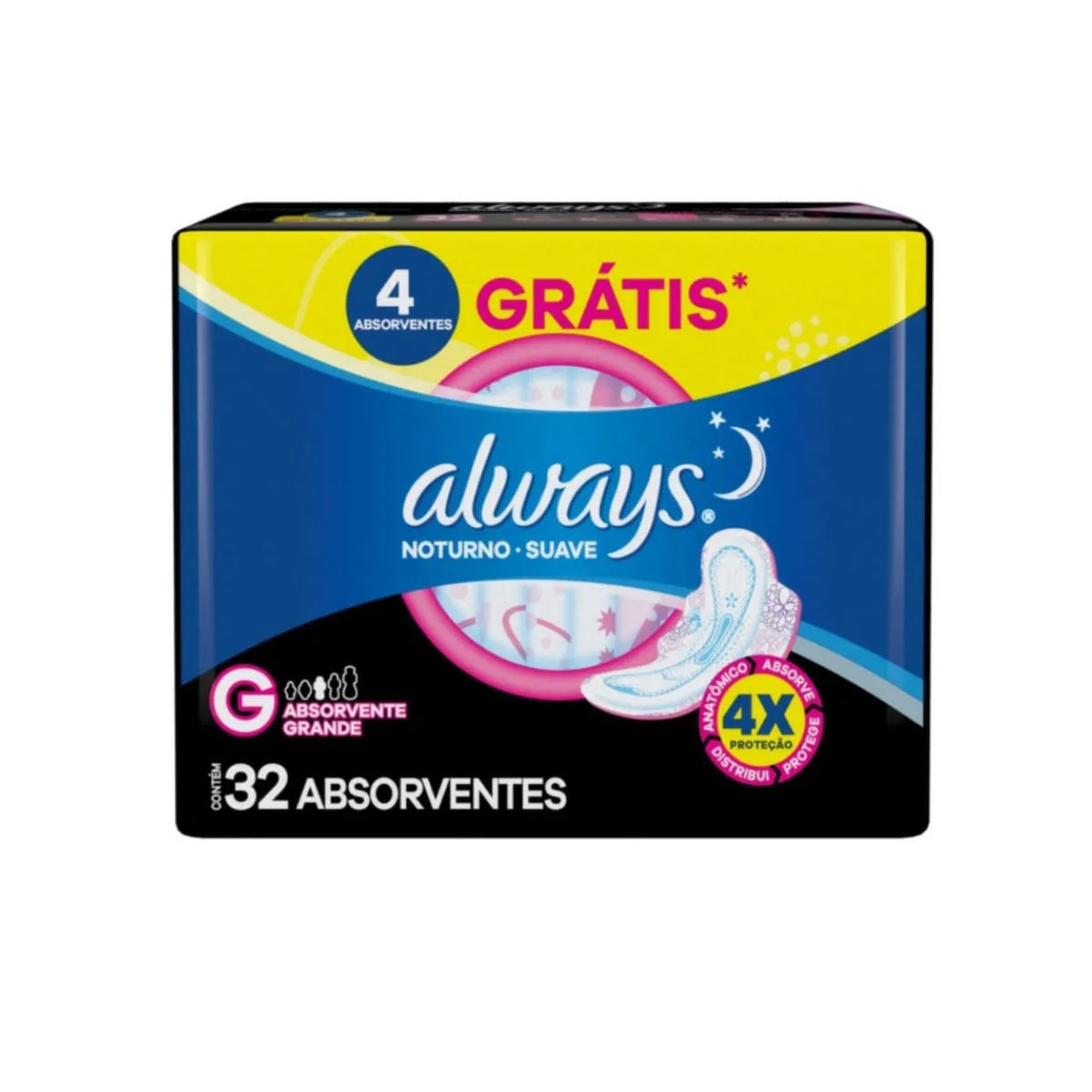 Absorvente Always Noturno Suave G Com Abas 32 Unidades Always