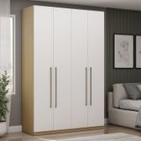 Guarda-roupa 4 Portas 3 Gavetas 100% Mdf Modulado Infinity Savana/branco