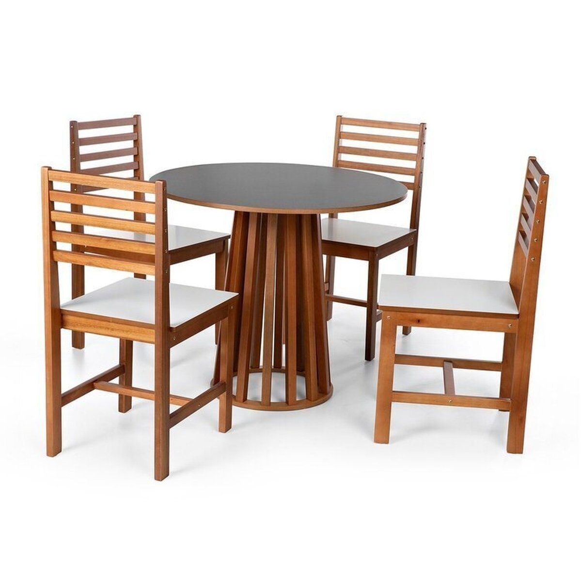 Conjunto Mesa De Jantar Talia 90cm E 4 Cadeiras Luna Assento Mdf – Madeira Maciça Preto/branco