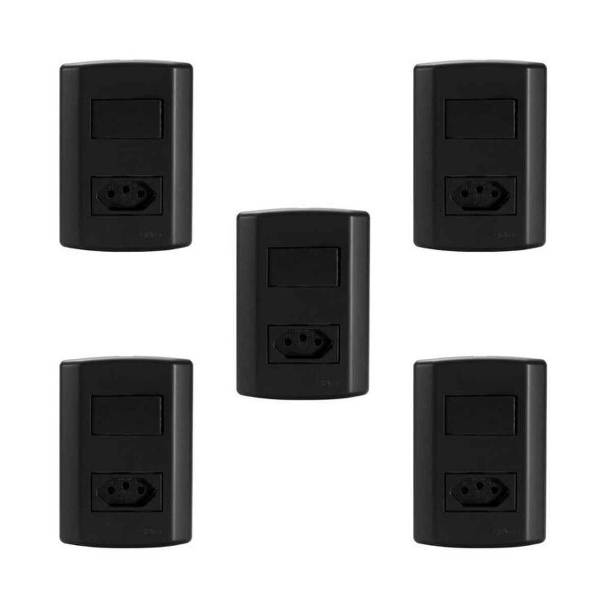 Conjunto De 5 Interruptores De 1 Tecla Simples E Tomada 2p+t 20a , Modular, Com Placa 4x2 E Suporte Preto