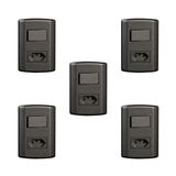 Conjunto De 5 Interruptores De 1 Tecla Simples E Tomada 2p+t 20a , Modular, Com Placa 4x2 E Suporte Preto