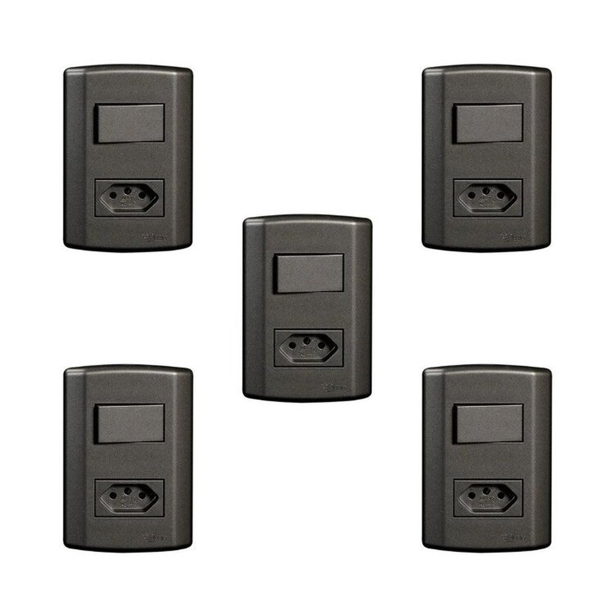 Conjunto De 5 Interruptores De 1 Tecla Simples E Tomada 2p+t 20a , Modular, Com Placa 4x2 E Suporte Preto