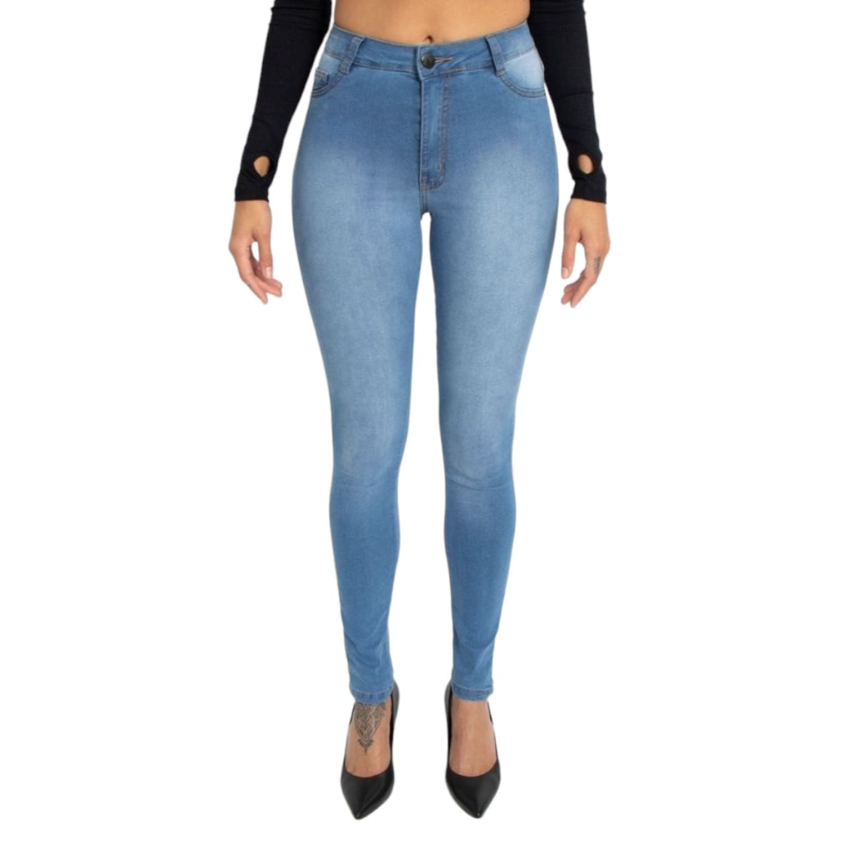 Calça Hot Pant Feminina Skinny Jeans Azul Médio Lady Rock