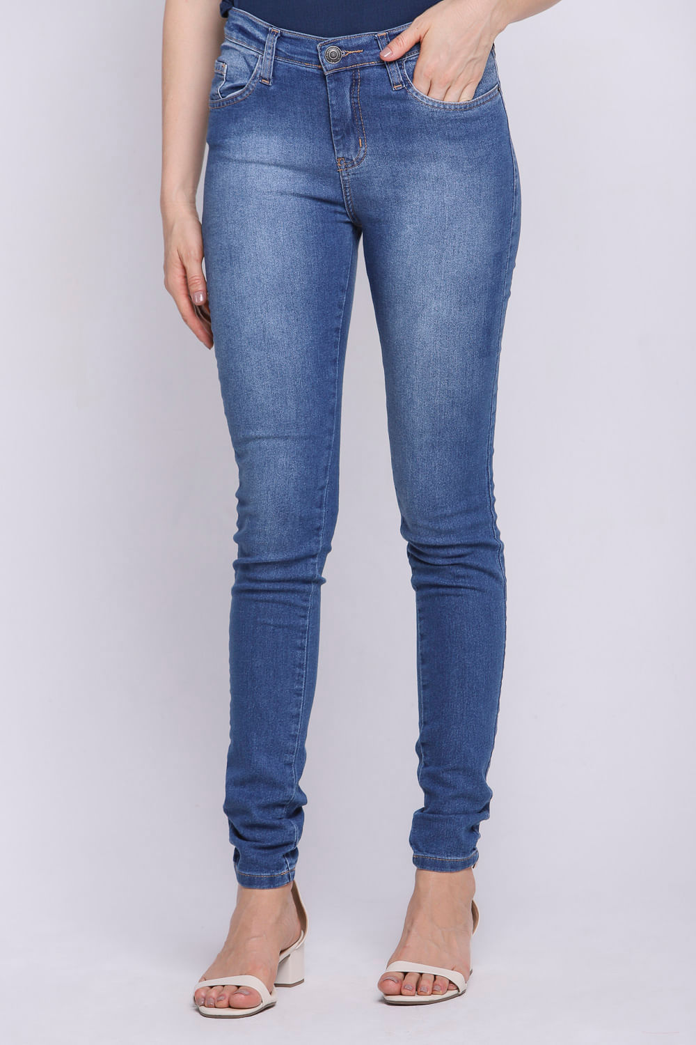 Calça Feminina Jeans Lisa Estonada Polo Wear Jeans Médio