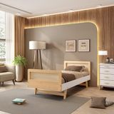 Cama Solteiro Lift Em Madeira Maciça Com Rattan Casatema Branco/natural