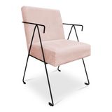 Poltrona Decorativa Taina Suede Rosa Bebê Base Metálica Industrial Preto