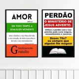 Kit 2 Quadros Evangélicos Amor E Perdão 45x34cm - Com Vidro