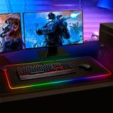 Mouse Pad Gamer 80x30cm Preto Iluminação Rgb