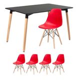 Mesa De Jantar Retangular Eames 80 X 120 Cm Preto + 4 Cadeiras Eiffel Dsw Vermelho