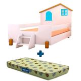 Cama Montessori Casinha Infantil Com Escadinha Branco Azul Belíssima Divaloto Com Colchão Probel