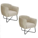 Kit 02 Poltronas Preta Linho - Cor Bege