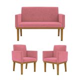 Kit Sofá Namoradeira Reforçada + 02 Poltronas Decorativas Rosa