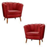 Kit 2 Poltronas Decorativa Ariel Petala Com Pés De Madeira Star Confort Vermelho