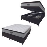 Cama Box Baú King Gazin Colchão Molas Ensacadas Com Pillow Top Tower 193x203x75cm Branco/marrom