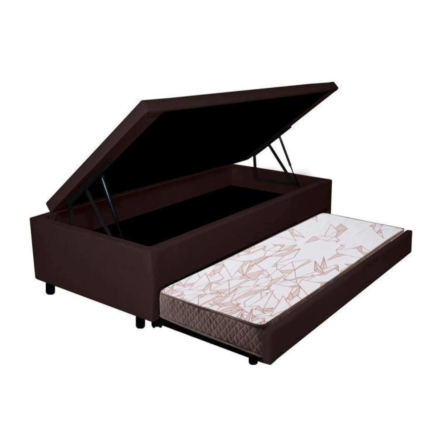 Bicama Com Baú Viúva Reforçado 120x203 Cm Em Courino Marrom